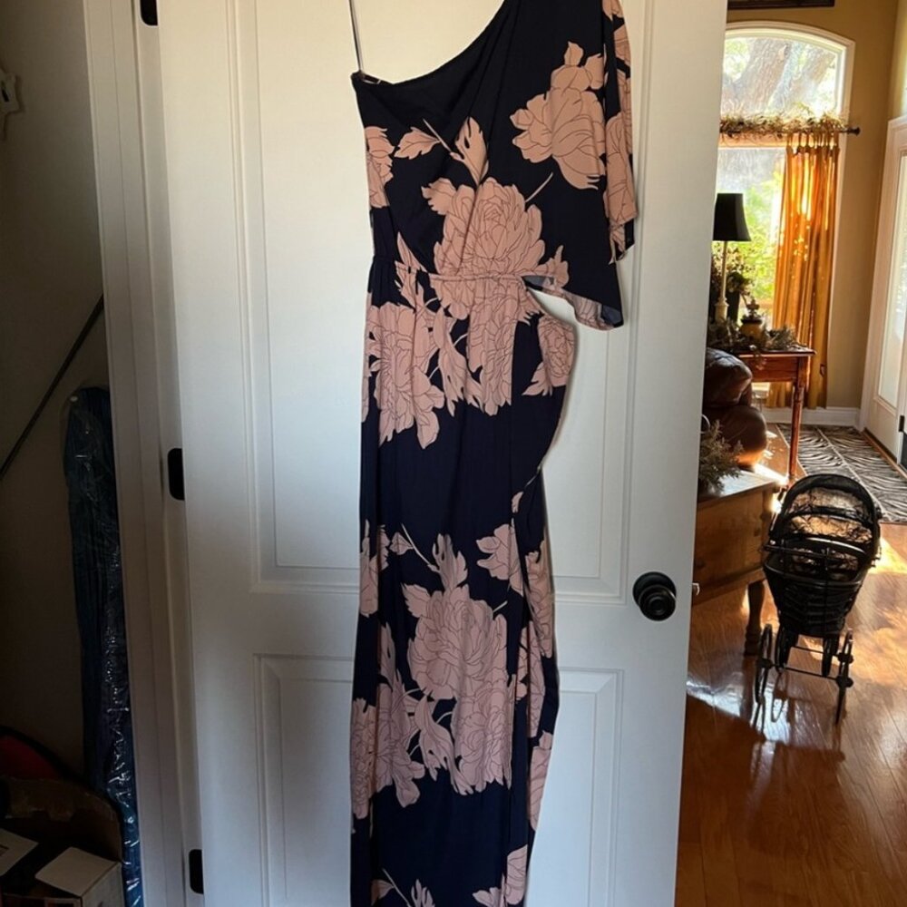 This is a Women's Dress Day Navy and Mauve floor length dress. - Picture 4 of 4